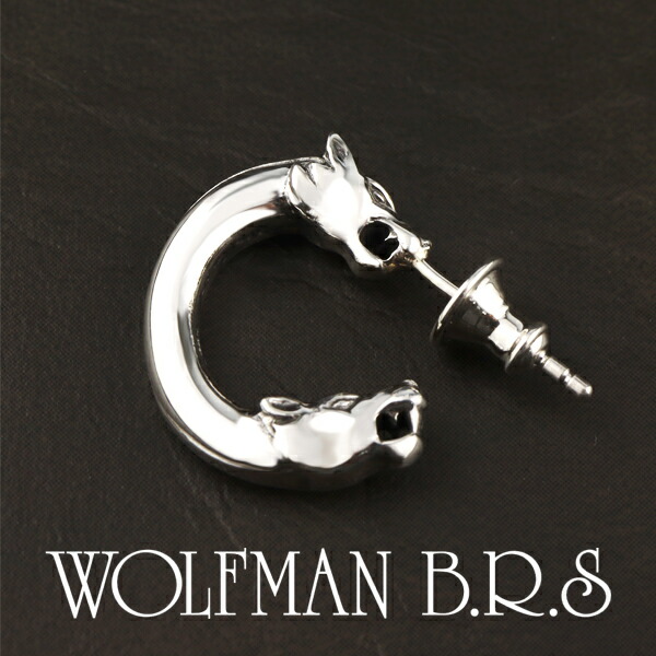 ウルフマン フープピアス ウルフＷヘッドイヤリング 1P 片耳用 シルバー ピアス ウルフマンBRS シルバーアクセサリー メンズアクセ スターリングシルバー スタッドピアス フープピアス ハーフフープ シルバーピアス メンズピアス ウルフマンB.R.S 狼 オオカミ 生き物 動物｜アリゼ
