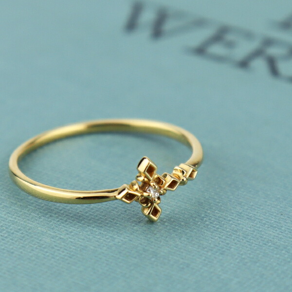 K18 ダイヤモンド クロス リング 指輪 ゴールド 18金 18k 透かし リリークロス 十字架 天然 ダイヤ 華奢 レディースアクセサリー Women's Jewelry Ladies 贈り物 ゴールドリング YG イエローゴールド 誕生石 4月 一粒 細身 細め さりげない 小さめ 可愛い かわいい 普段使い｜アリゼ
