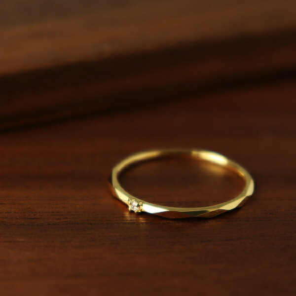 K18 ダイヤカット リング 一粒 ダイヤモンド 18金 18k ゴールド ひし形 カット 指輪 シンプル 上品 レディースアクセサリー Women's Jewelry Ladies 贈り物 ゴールドリング YG イエローゴールド 誕生石 4月 天然 ダイヤ 大人 重ねづけ 重ね付け 華奢 細め ダイヤ形 菱形