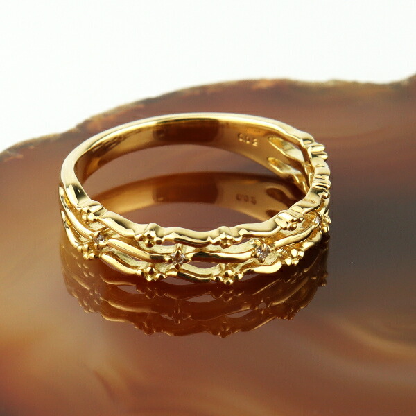 楽天市場】K18 三連 ダイヤモンド フラワー ライン リング 18金 18k