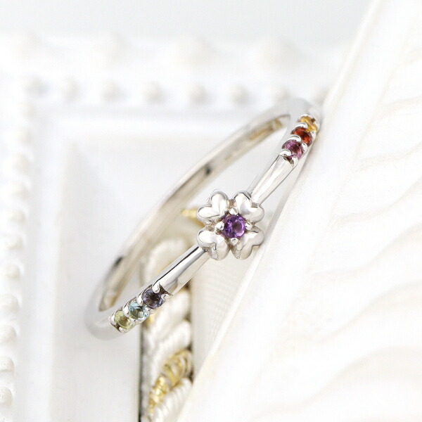 K18 天然石 アミュレット フラワー ホワイトゴールド リング 指輪 18金 18k ゴールド カラーストーン 花 レディースアクセサリー Women's Jewelry Ladies 贈り物 ガーネット アメジスト トパーズ ペリドット ゴールドリング WG ホワイト ゴールド 普段使い デイリー シンプル｜アリゼ