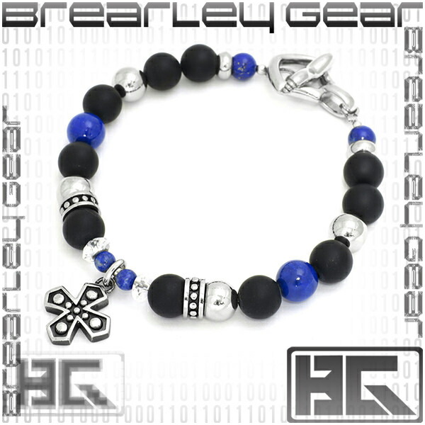 Brearley Gear クロス チャーム ラピスラズリ 水晶 ツヤ消しオニキス サージカルステンレス ブレスレット メンズ ブレスレット 天然石 ステンレス サージカルステンレス ラピスラズリ＆オニキスに ステンレスパーツが組込まれたブレスレット アクセサリー 金属アレルギー