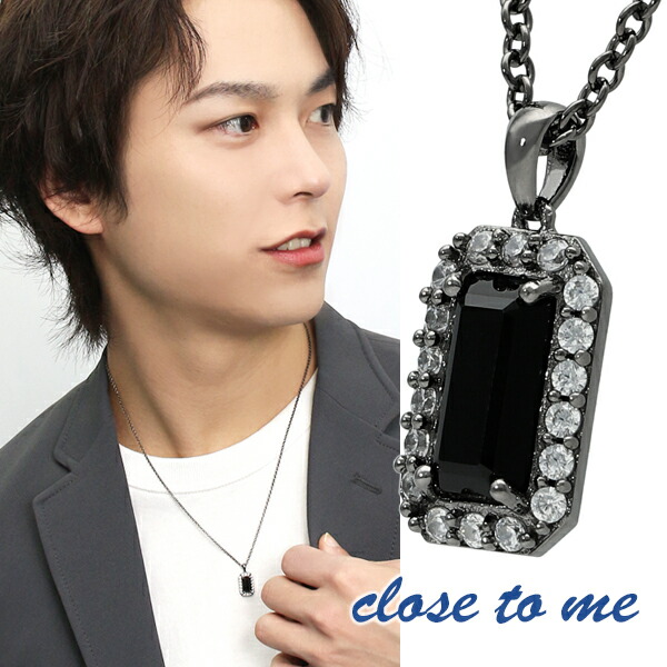 close to me 角丸 ブラック ストーン シルバー ネックレス シルバー925 銀 プレゼント オニキス ■中心のオニキスが力強く輝くネックレス キラキラ シルバー925 男性 華やか オニキス おしゃれ 豪華 キュービックジルコニア ジルコニア