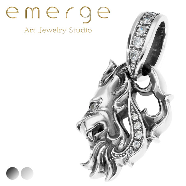 emerge エマージュ ハーフ ライオン ペンダントトップ チェーンなし シルバー ブラック ネックレストップ シルバーアクセサリー メンズアクセ スターリングシルバー シルバーペンダント メンズペンダントトップ メンズペンダント ネックレストップ ネックレスヘッド