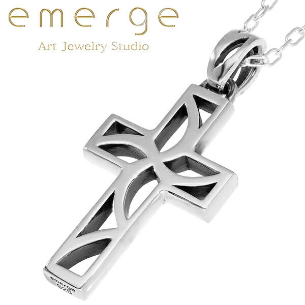 emerge エマージュ スケルトン クロス ペンダント チェーン付き シルバーネックレス シルバー ネックレス 十字架 男性 透かし 人気 シルバー925 エマージュ emerge 彼氏 息子 シンプル プレゼント メンズ クロスネックレス 誕生日 夫