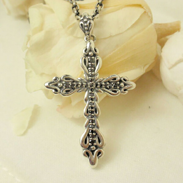 K-SMITH クロス ブラックジルコニア Lタイプ ネックレス シルバーアクセサリー シルバー925 シルバーネックレス ペンダント メンズネックレス アクセサリー 男性 華やか 十字架 プレゼント 男性 銀 クロス メンズ おしゃれ メンズ ブランド