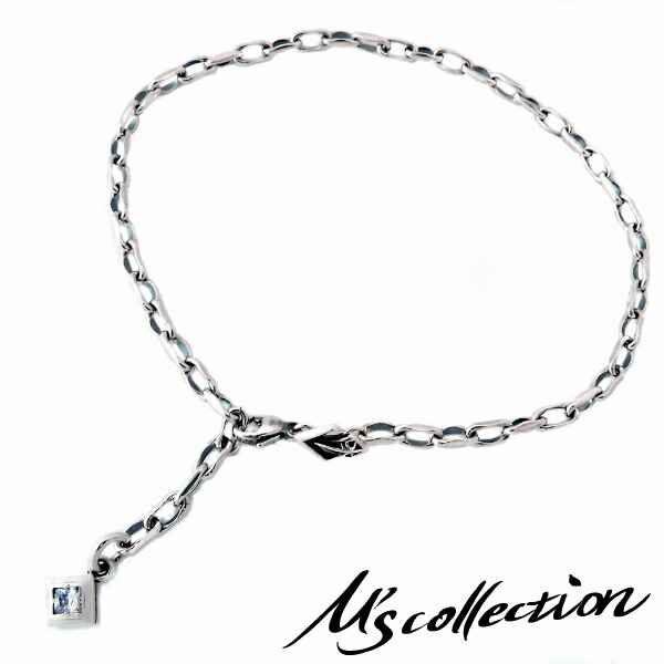 M's collection エムズコレクション スクエア ジルコニア シルバー925 アンクレット ブレスレット シンプル キュービックジルコニア シルバーアンクレット 足アクセサリー 足首 メンズ レディース 男性 彼氏 旦那 女性 彼女 ペア お揃い ブレス 腕輪 モード スタイリッシュ
