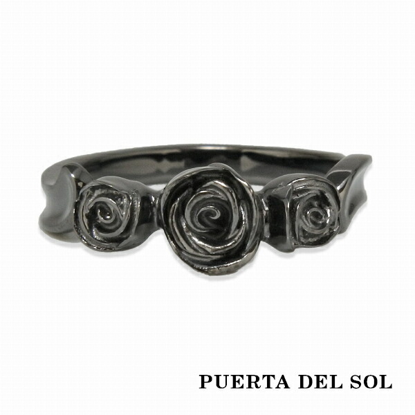 PUERTA DEL SOL Three Rose 花弁 ローズ 薔薇 バラ リング(7号～23号) 指輪 プレゼント シルバーアクセサリー ブリタニアシルバー SV950 銀 レディースリング 銀 ブラック SV950 シルバー950 シルバーリング