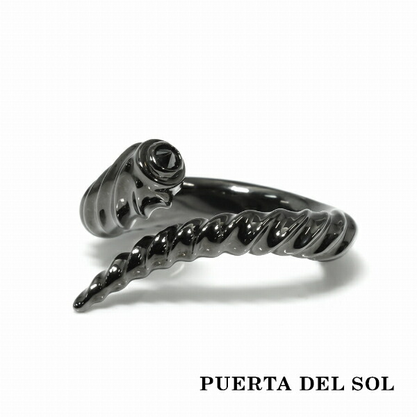 PUERTA DEL SOL インパラホーン エンド ダイヤモンド リング(11号～23号) ブラックダイヤモンド シルバー950 チタンコーティング ブラックダイヤモンド ユニセックス ユニセックス メンズリング ブリタニアシルバー アクセサリー 銀
