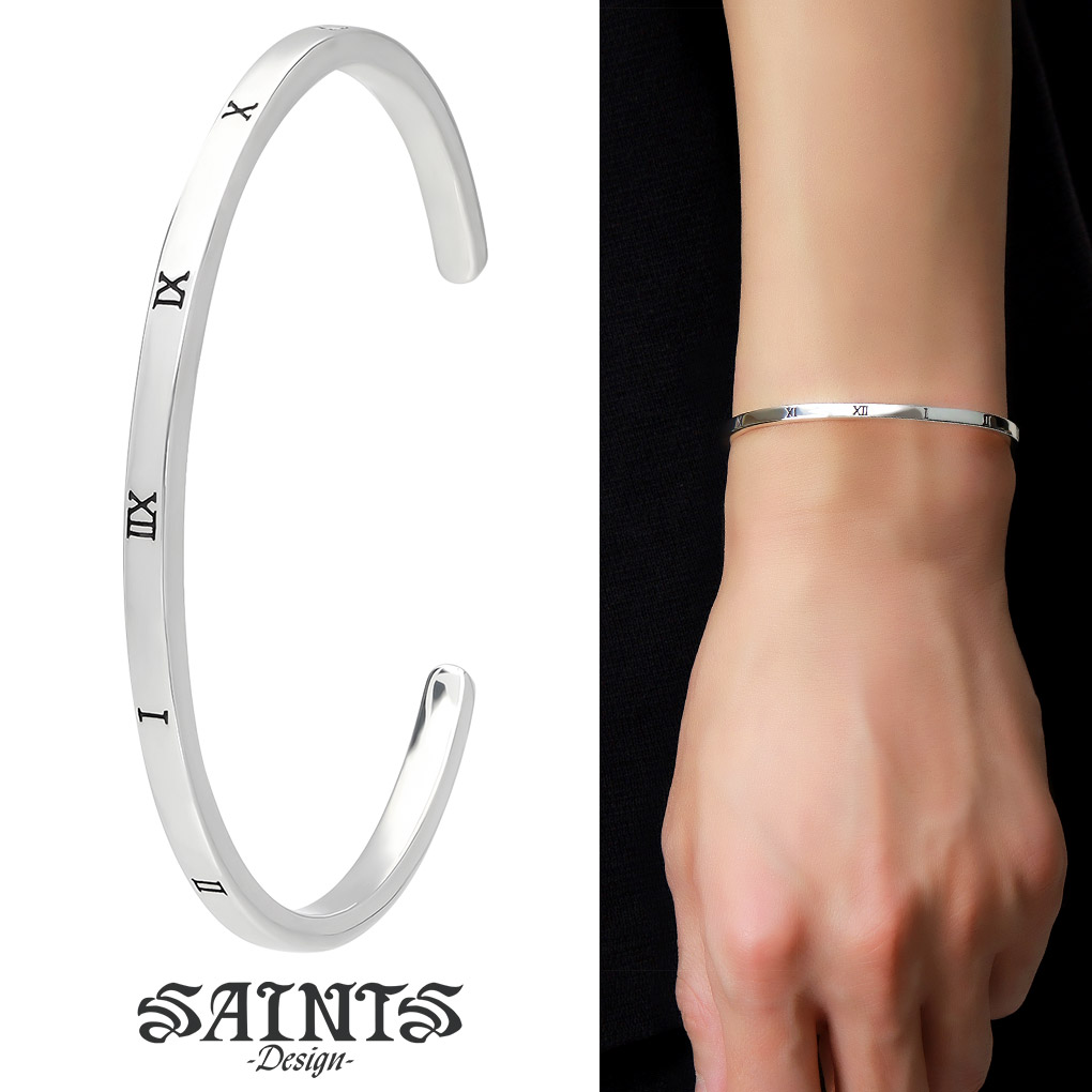SAINTS セインツ 時空 ローマ数字 バングル シルバー ブレスレット ブランド 数字 時計 シンプル 細い 細身 スタイリッシュ シルバー925 時空バングル メンズ レディース 男性 女性 彼氏 彼女 誕生日 記念日 プレゼント 人気 おしゃれ