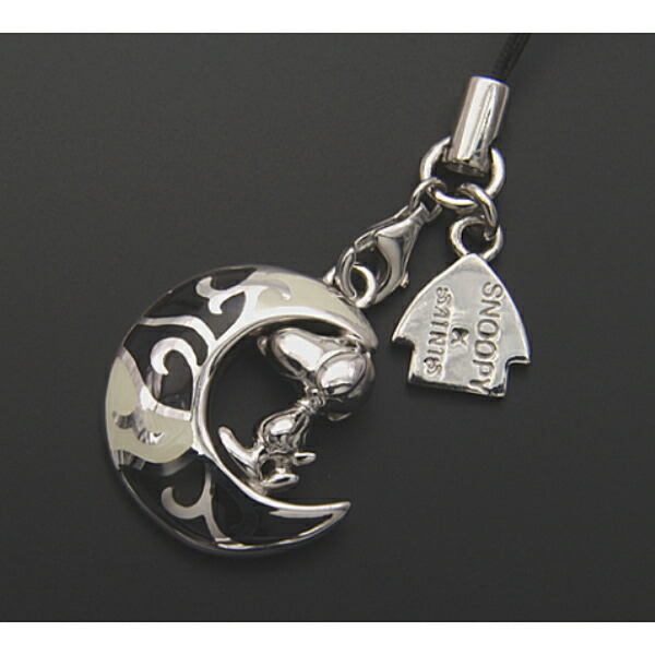 SNOOPY&times;SAINTS ブラックムーンスヌーピーストラップ スヌーピー 公式 PEANUTS キャラクターグッズ コラボ シルバー925 シルバーアクセサリー 銀 SV925 スターリングシルバー 根付け チャーム 飾り ケータイ スマホアクセサリー 周辺機器 人気 ブランド アクセサリー ギフト｜アリゼ