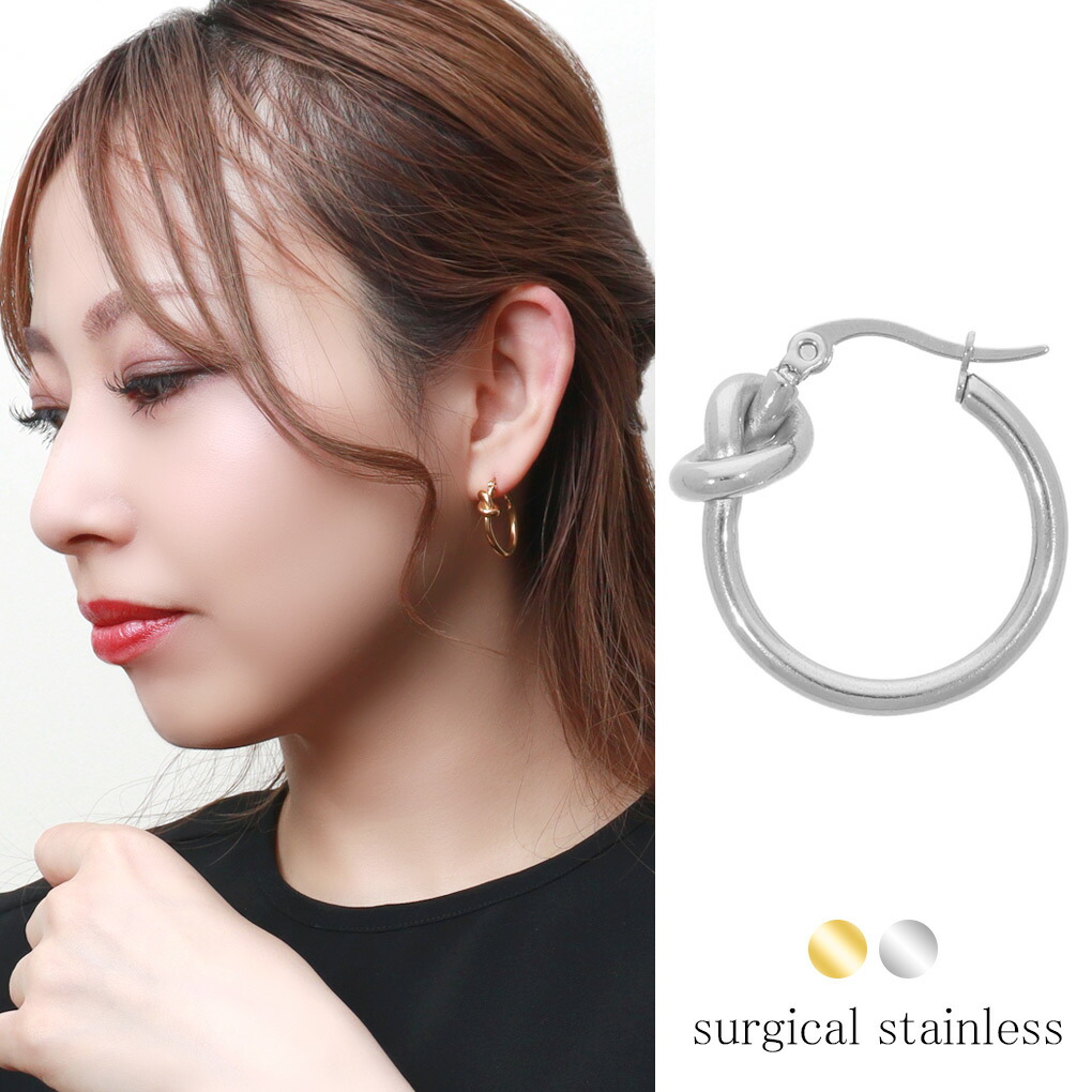 ゴールド ノットデザイン フープピアス セリーヌ/ゴールドノットデザインフープピアス