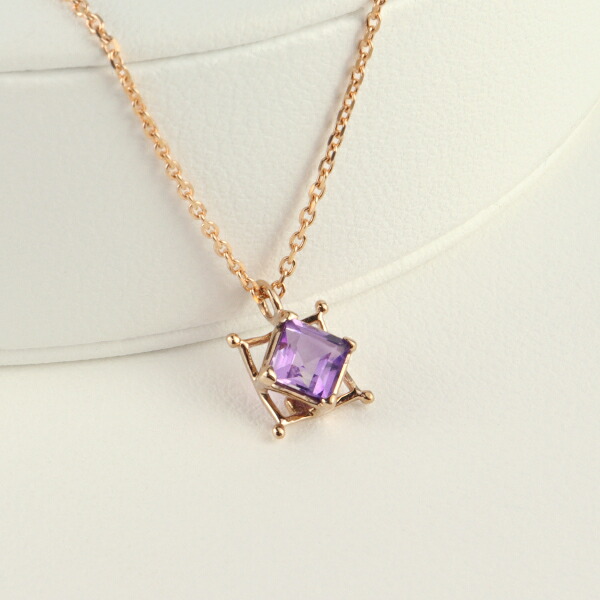 K18 アメジスト スクエア ネックレス 18金 18k ピンクゴールド 天然石 幾何学 四角 ひし形 バゲット レディースアクセサリー Women's Jewelry Ladies 贈り物 天然石 誕生石 2月 アメシスト ゴールドネックレス PG バゲットカット バケットカット 四角形 紫 スタイリッシュ