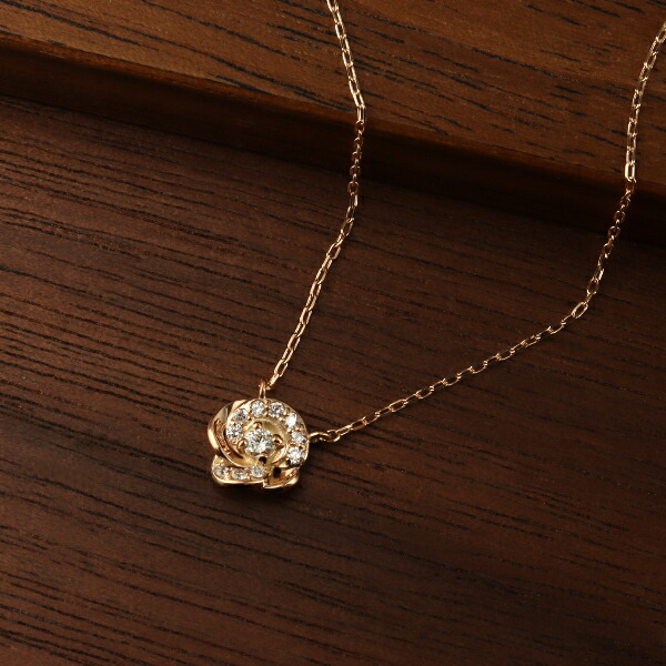 薔薇 ダイヤモンド ネックレス ローズ K10 ピンクゴールド ゴールド パヴェ 花 かわいい 華やか 10金 10k レディースアクセサリー Women's Jewelry Ladies 贈り物 誕生石 4月 ゴールドネックレス PG きれい 綺麗 可愛い 繊細 ばら お花 ピンク フェミニン 天然 ダイヤ