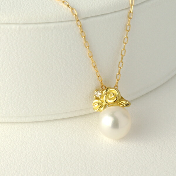 K18 あこや真珠 薔薇 ネックレス 18金 18k ダイヤモンド ゴールド パール あこや 真珠 バラ ローズ 花 一粒 レディースアクセサリー Women's Jewelry Ladies 贈り物 天然石 誕生石 4月 6月 ゴールドネックレス YG きれい 綺麗 パーティー およばれ 普段使い デイリー