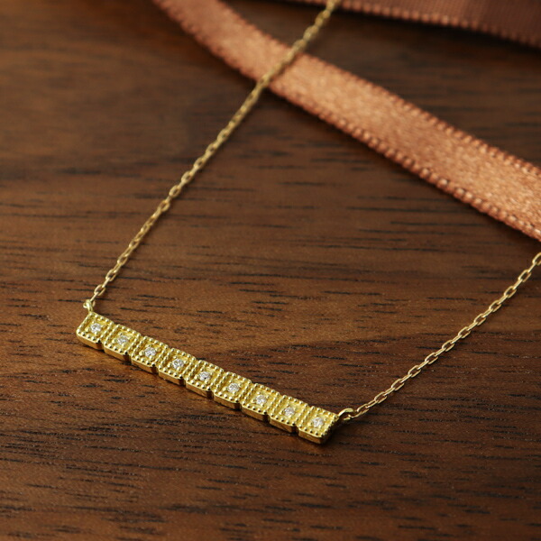 K18 ダイヤモンド ライン ネックレス 18金 18k ゴールド シンプル ベーシック 定番 ラインネックレス レディースアクセサリー Women's Jewelry Ladies 贈り物 天然 誕生石 4月 ゴールドネックレス 大人 上品 華やか 繊細 クラシカル ミルグレイン 四角 スクエア ライン バー