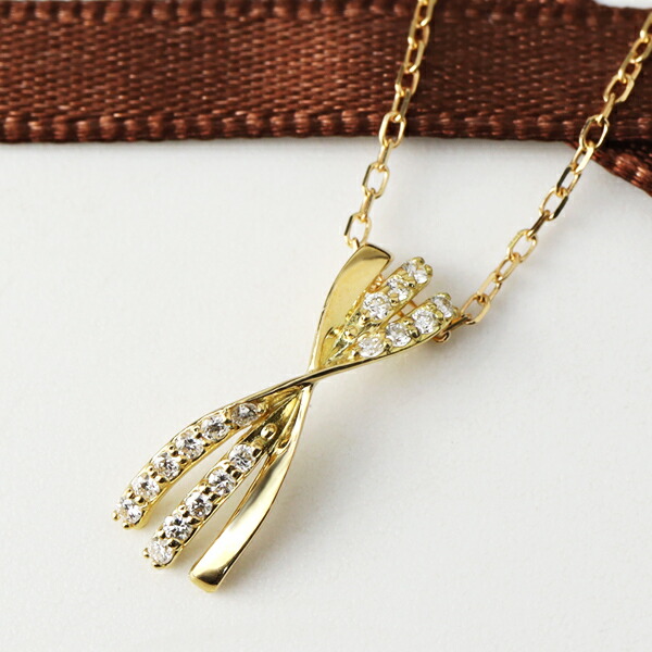 K18 ダイヤモンド リボン ネックレス ゴールド 18金 18k 天然 ダイヤ 上品 ねじれ 華奢 シンプル ブランド 大人可愛い 上品 イエローゴールド カジュアル 普段使い 大人かわいい 女性 人気 可愛い レディース きれい 華やか YG 記念日