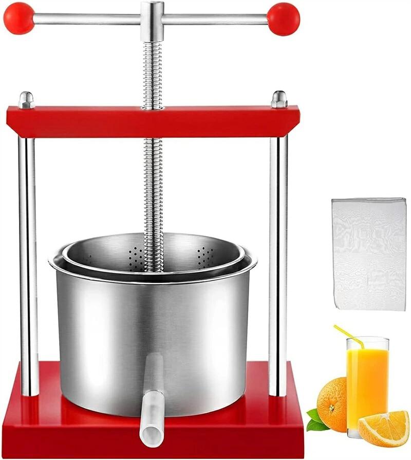 手動押し付ける、蜂みつ締め付ける機 干上がる機、ステンレス鋼鋼の草片端っこ物絞り器、清涼飲料水、炭酸飲料、ぶどう酒、オリーブ油絵の具用の上滑り打ち切りの真っ赤ケイ素樹脂手持ち部分 5.5L