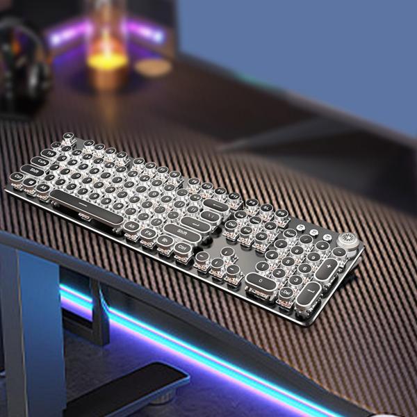 メカニカルゲーミングキーボード、レトロパンク104キーキーボードタイプライターラウンドキーキャップヴィンテージゲームキーボードお上さん成人男性マイコン事務室用
