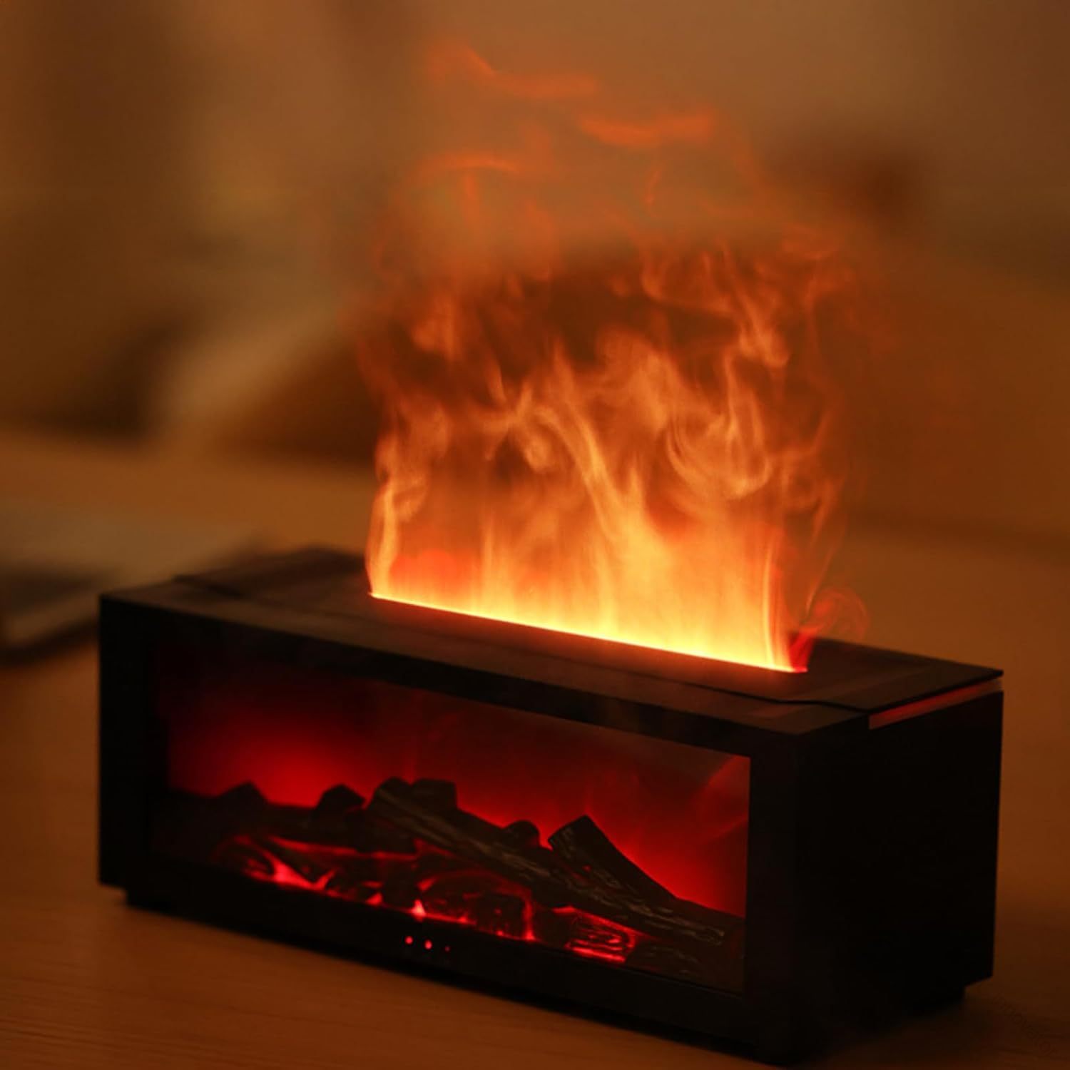 暖炉型加湿器 アロマオイル対応 たき火風アロマディフューザー 空焚き防止機能付き 3段階調節可能 自動停止機能搭載 リモコン付き TypeC給電 卓上対応 家庭用オフィス向け画像