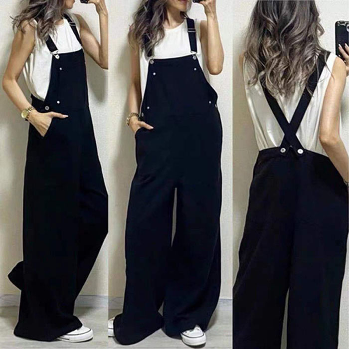 サロペット デニム パンツ オールインワン 体型カバー 春 夏 レディース 着痩せ 大きいサイズ ワイドパンツ ガウチョパンツ エレガント カジュアル ガーリー 韓国ファッション 無地 おしゃれ ゆったり 出かけ 通学 OL通勤 日常 デート オーバーオール デニム