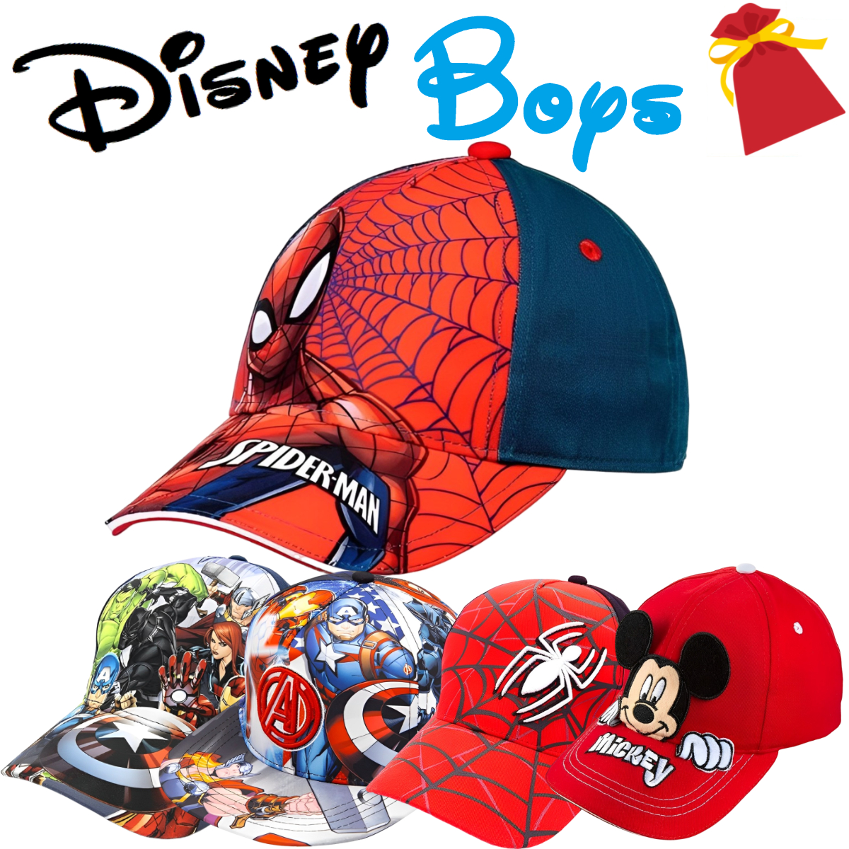 ディズニー キッズ 子供 推奨年齢 3-12歳 スパイダーマン バットマン アベンジャーズ ミニオンズ スターウォーズ 帽子 キャップ画像