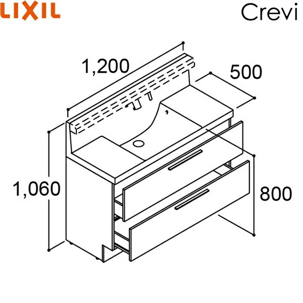 RBFH-1205SFY-A/ミドルグレード リクシル LIXIL/INAX クレヴィ 化粧台本体のみ 奥行500タイプ 間口1200 フルスライドタイプ 即湯シングルレバーシャワー水栓()