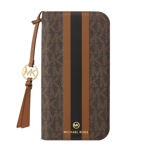 MICHAEL KORS MKSTTCBRWFLIP2463P Folio Case Stripe with Tassel Charm for Magsafe for iPhone16 Pro Brown