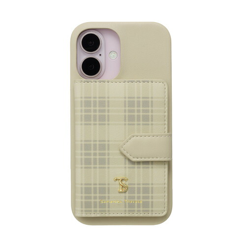 Samantha Thavasa STBIGWPCWIP2461 Wrap Case with Plaid Magsafe Card Wallet for iPhone16 Beige