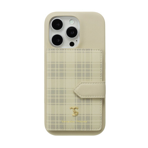 Samantha Thavasa STBIGWPCWIP2463P Wrap Case with Plaid Magsafe Card Wallet for iPhone16 Pro Beige