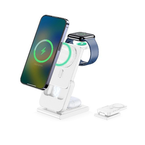 Lazos L-MBM-1 マグネット式 ワイヤレス充電ドック+モバイルバッテリー 4in1 iPhone12以降 iWatch3以降 AirPods ホワイト