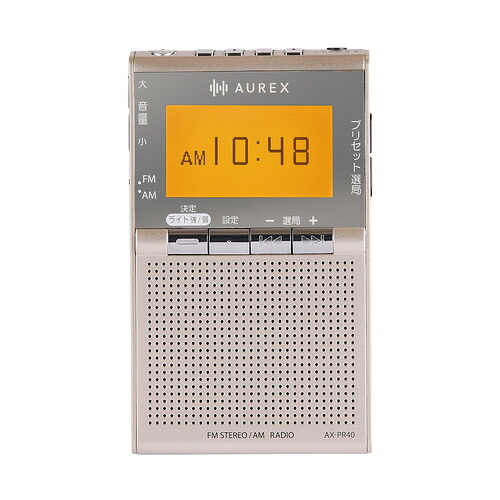 東芝 AX-PR40(N) 衣嚢ラジオ受信機 AUREX(オーレックス) 漢字相応う液晶ダイアログボックス積み上げる LED点火装置付 繻子ゴールド