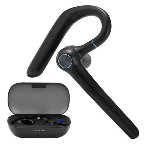 エレコム LBT-HSC41BK Bluetooth ヘッドセット マイク付き ENC ノイズキャンセリング 充電ケース付 IPX4防水 ブラック