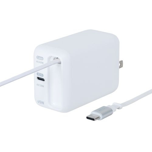 ナカバヤシ JYU-ACR0165W Type-C巻取りケーブル付 充電器 USB PD65W対応 Type-Cポートx1搭載 ホワイト