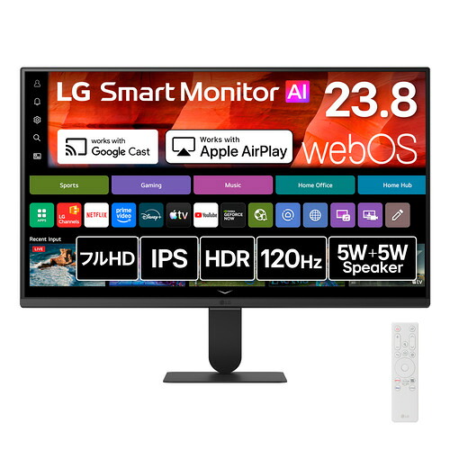 LG電子工学 24U511SB-B LG Smart Monitor 人工知能学 23.8型 盛りだくさん固定ディスク IPSダイアログボックス召しかかえる HDR10 120サイクル sRGB 99% ノングレア 黒いこと