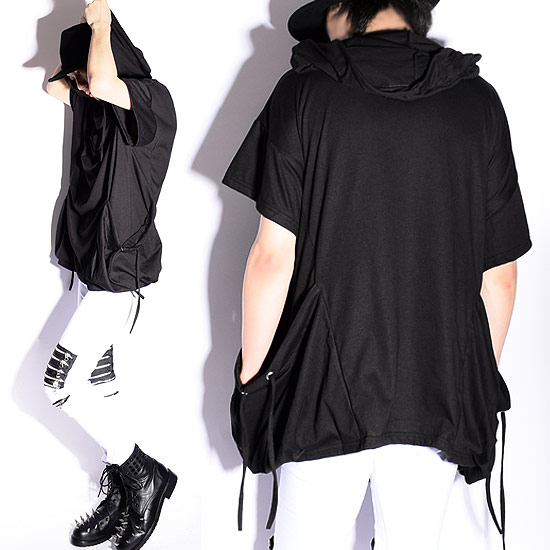 メーカー在庫限り品 パーカー メンズ ドレープカットソー ガスマスク 変形 ビックパーカー ビックカットソー Tシャツ ブラック 黒 フード お兄系 V系 ヴィジュアル系 ホスト 大人 春 夏 新作 30代 40代 個性的 モード系 ストリート系ファッション 衣装 オリジナル