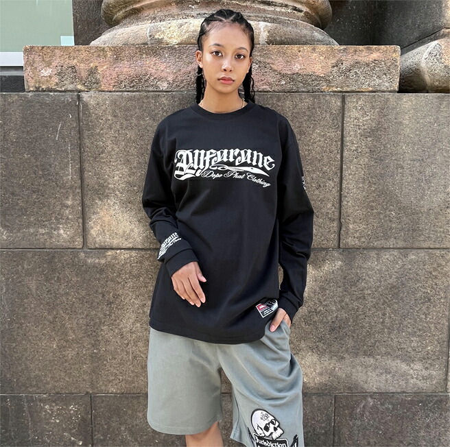 【AFO/UNISEX】OLD ENGLISH L/S TEE【BLACK】オールド イングリッシュ ロンT 黒 Tシャツ トップス カットソー ブラック ベーシック デザイン 長袖 メンズ 男性 ストリート ブランド HIPHOP ヒッポホップ ダンス 衣装