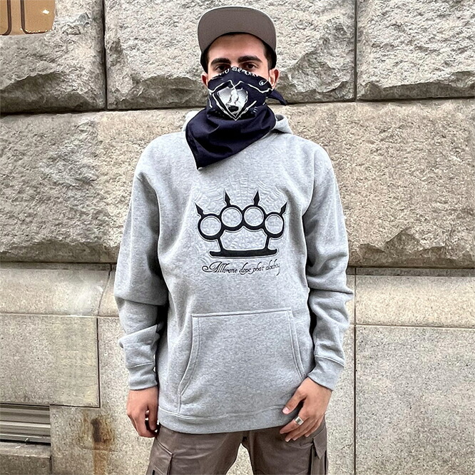 【AFO / UNISEX】SPIDER NET KNUCKLE PULL OVER HOODIE【GRAY】new embroidery version / スパイダーネット スウェット プルオーバー パーカー / ストリート ファッション パーカー|ALL SCHOOL