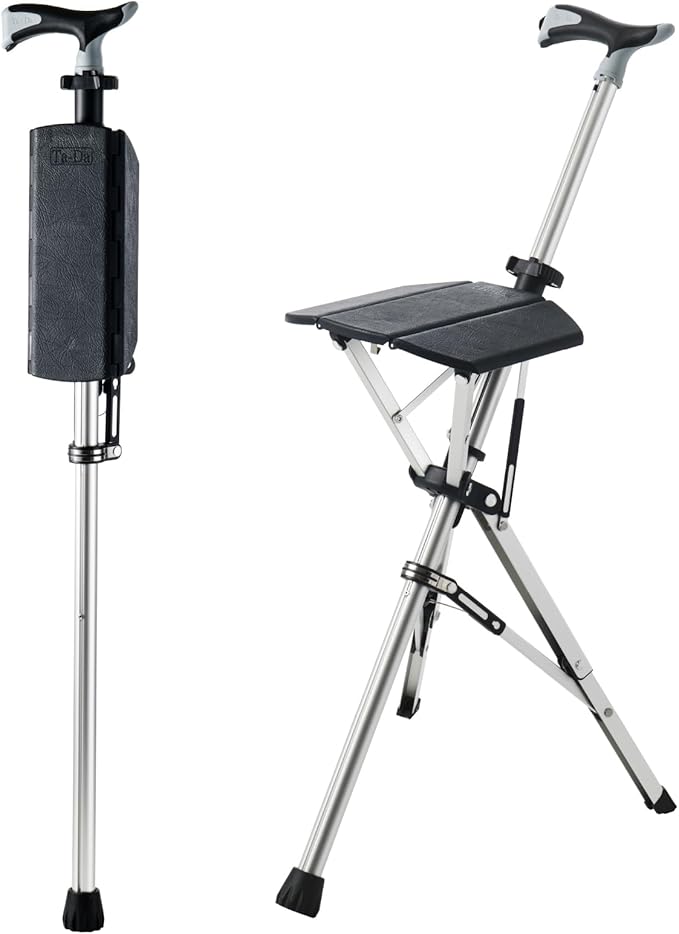 [日本正規品 2年間保証] Ta-Da Chair ターダチェア 82cm ブラック 一本杖 ステッキ 三脚 椅子 ワンタッチ ステッキチェア 軽量 介護 高齢者 母の日 父の日 敬老の日 老人の日 祖父 祖母 誕生日 プレゼント ギフト【日本語説明書付】