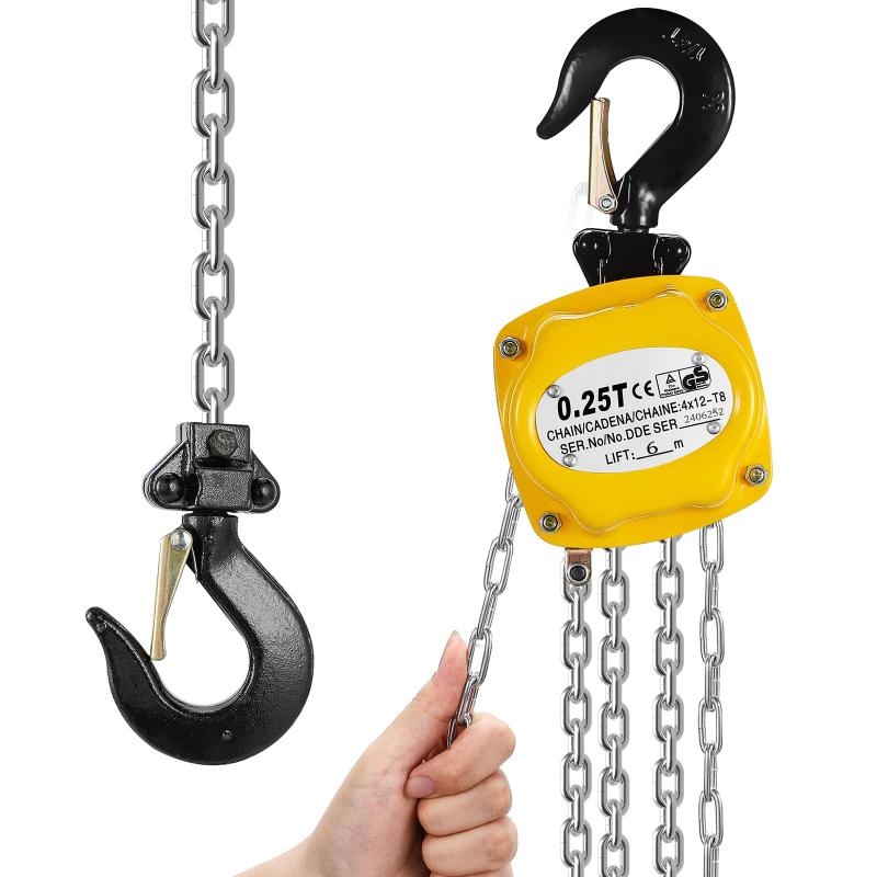 NEWTRY チェーンブロック 0.25t 6m 手動 250kg 軽量 ミニサイズ コンパクト設計 携帯しやすい 合金鋼 耐腐食チェーン 工場/倉庫/DIY用 安全ロック付き 吊り上げ 荷揚げ チェーンローラー チェンブ