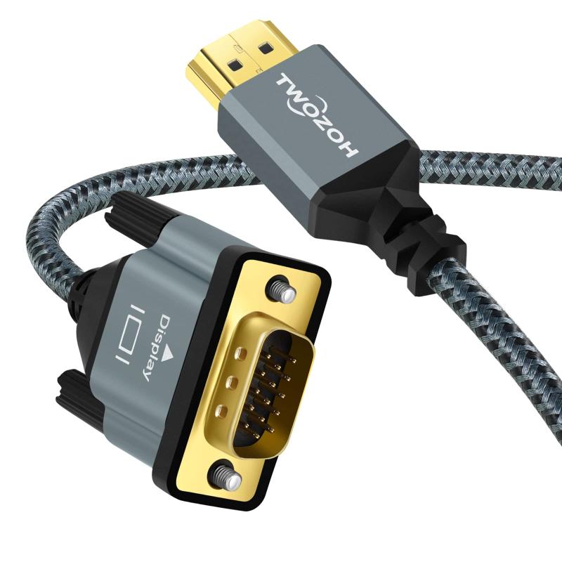 Twozoh HDMI - VGAケーブル1M ートアルミニウム合金シェルナイロン編組&金メッキサポート 1080P/60HZ画像