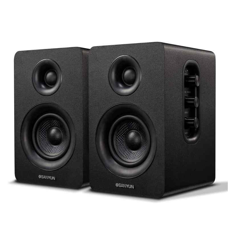 Sanyun SW208 3 "アクティブBluetooth5.0ブックシェルフスピーカー– 60Wカーボンファイバースピーカーユニット–内蔵24ビットDAC –ダイナミック3Dサラウンドサウンド– 2.0コンピューターPCモニ|オールインストア