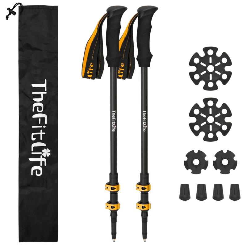 TheFitLife トレッキングポール カーボン 登山 ストック 軽量 57-120cm伸縮 ウォーキングポール ウォーキングステッキ 2本セット 登山杖 登山ポール 山登り ステッキ ハイキングポール 男性 女性