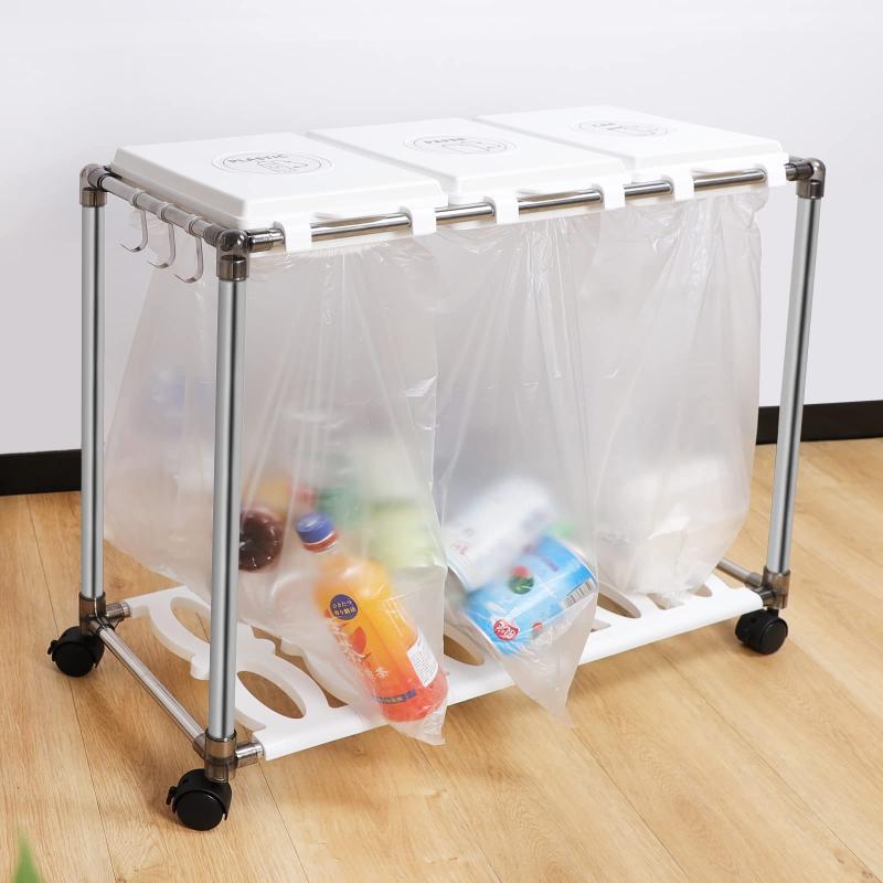 【30L×3分別】ゴミ袋ホルダー 分別 ゴミ箱 キャスター付き 20L～30L袋可 ごみ箱 ダストワゴン 蓋付き ゴミ袋スタンド スリム 縦開き おしゃれ ダストボックス レジ袋 ポリ袋 エコ ステンレス