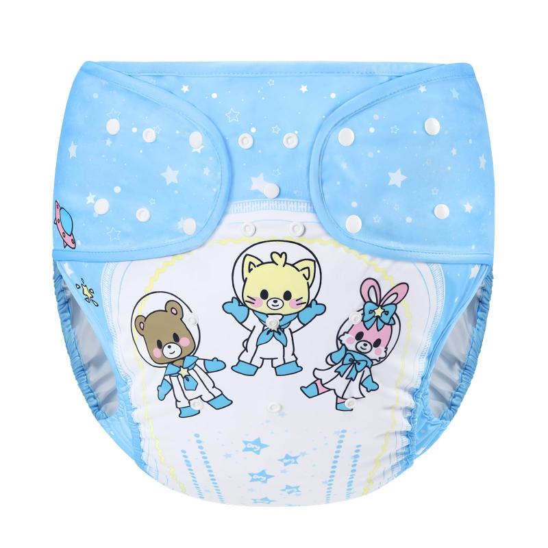 LittleForBig 大人用おむつカバー 可愛い絵柄【ベビー宇宙員】調節可能なウエストと長さ スナップ付 漏れ防止 通気性 洗濯可