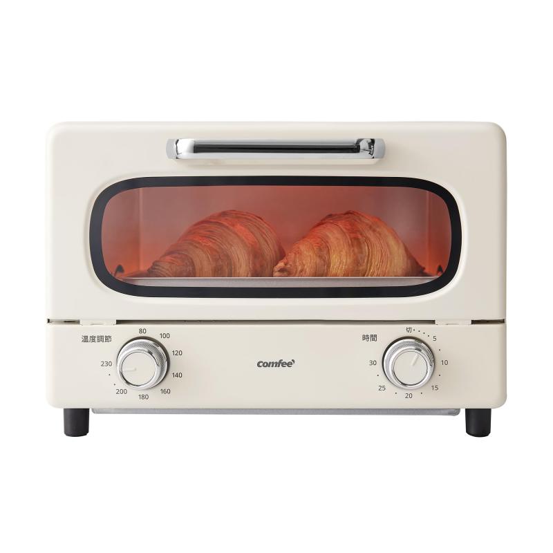 コンフィー(COMFEE') トースター オーブントースター 2枚焼き レトロ おしゃれ トースト パン ダイヤル式 1000W タイマー30分 80-230℃ 温度調節機能 コンパクト 小型 受皿付き CF-MG101-AY 【メーカー