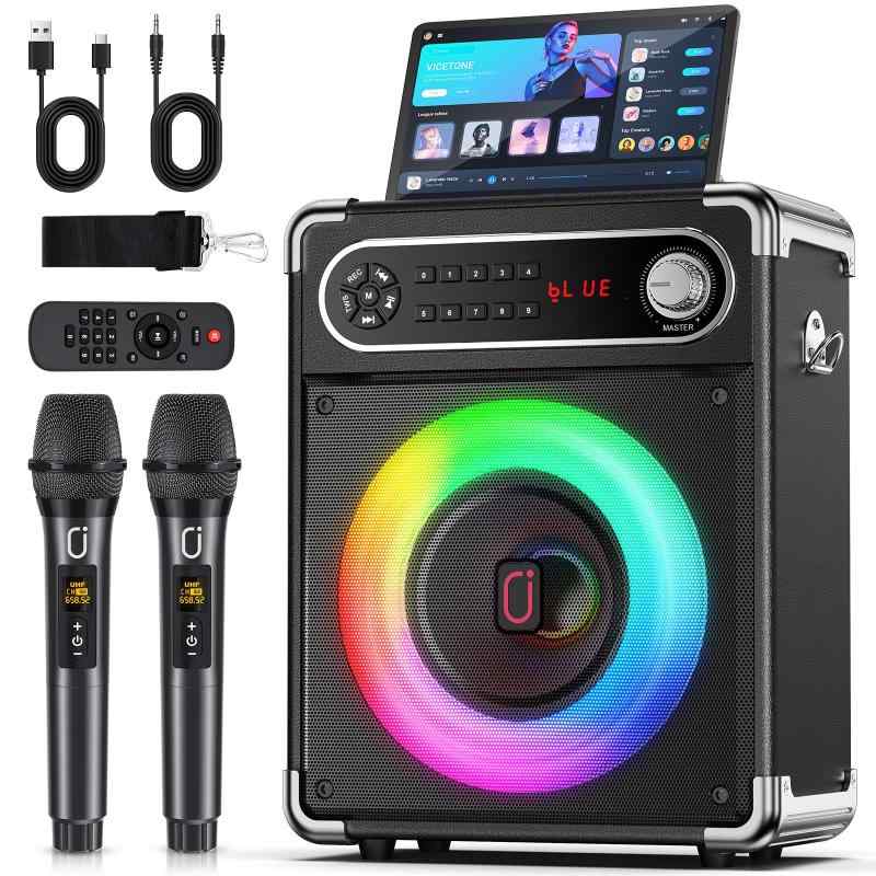 JYX スピーカーセット 拡声器 ワイヤレスマイク２本 Bluetooth5.3対応 高低音強化機能搭載 充電式 ポータブル ホームパーティー、カラオケ、街頭スピーチ、会議 、学校行事、セミナー、室外、｜オールインストア