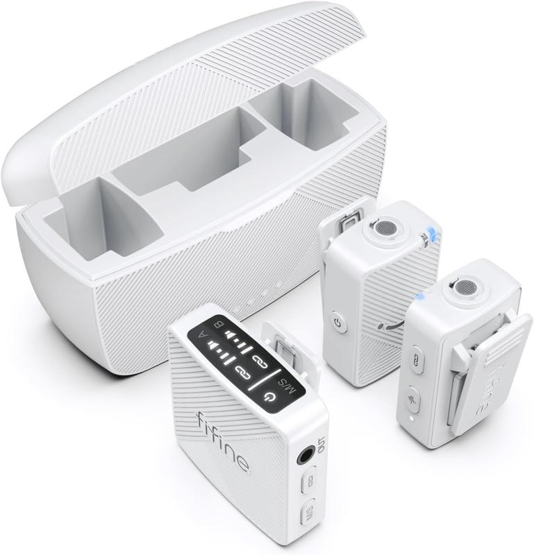 FIFINE ピンマイク ワイヤレスマイク 30時間連続使用 ノイズキャンセリング 自動ペアリング 50m伝送距離 カメラ/iPhone/Android対応 ラベリアマイク Vlog撮影/YouTube/TikTok動画録音 インタビュー （2TX