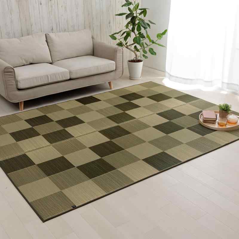 イケヒコ・コーポレーション い草ラグ カーペット 国産 『Fブロック2』 グリーン 約140×200cm (裏:ウレタン)|オールインストア