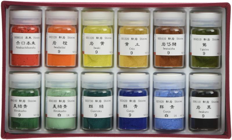 ナカガワ胡粉 日本画用絵具 鳳凰 岩絵具 Aセット 12色(赤)